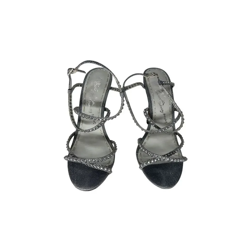 Alice + Olivia Crystal Embellished Strappy Stiletto Sandals Gray Women's 38.5
